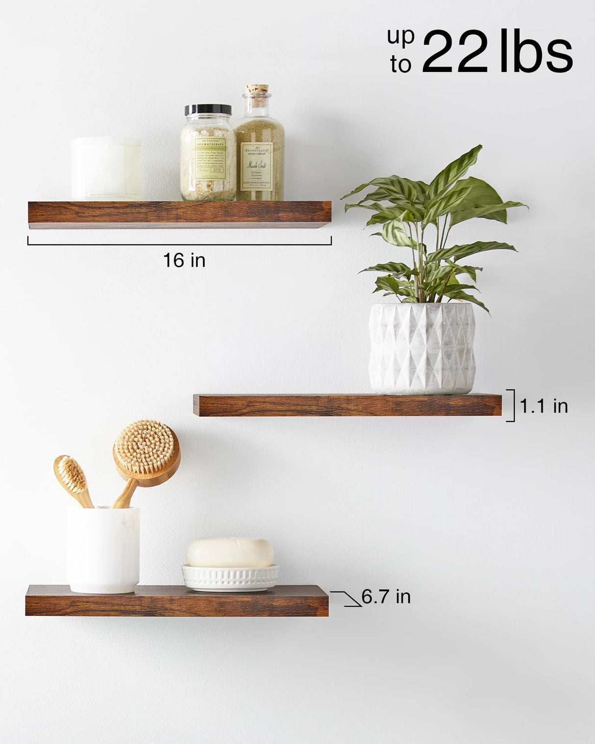 BAYKA Floating Wood Shelves - Wall Mounted for Bathroom,Bedroom,Living Room,Kitchen,Small Hanging Shelf for Books/Storage/Room Decor with 22lbs BAYKA