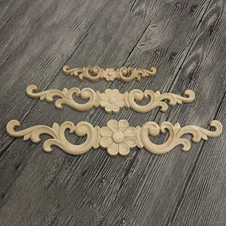 2pcs Wood Carving Sticky Flower Delicate Door Head Carving Flowers Wood Applique Wood Appliques,Decorative Wood Appliques for Furniture Cabinet Door HEALLILY