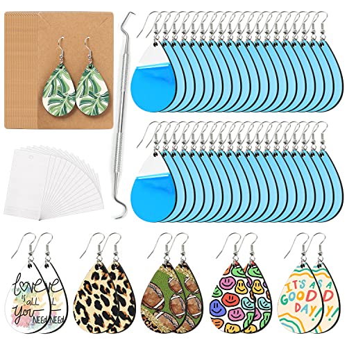 HTVRONT Sublimation Wood Earring Blanks Bulk - 50 Pcs with Blue Protective Film - Unfinished MDF Teardrop Earrings for Sublimation Printing with