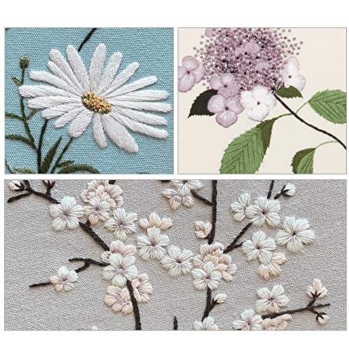 Silentsea 3 Sets of Starter Kits for Embroidery Beginners, Including 3* Embroidery Cloth with Patterns, Hoop, Needle, Manual and Other Manual DIY Silentsea