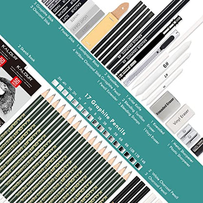 KALOUR 52-Pack Sketch Drawing Pencils Kit with Two Sketchbook,Tin Box,Include Graphite,Charcoal and Artists Tools,Pro Art Drawing Supplies for Adults - WoodArtSupply