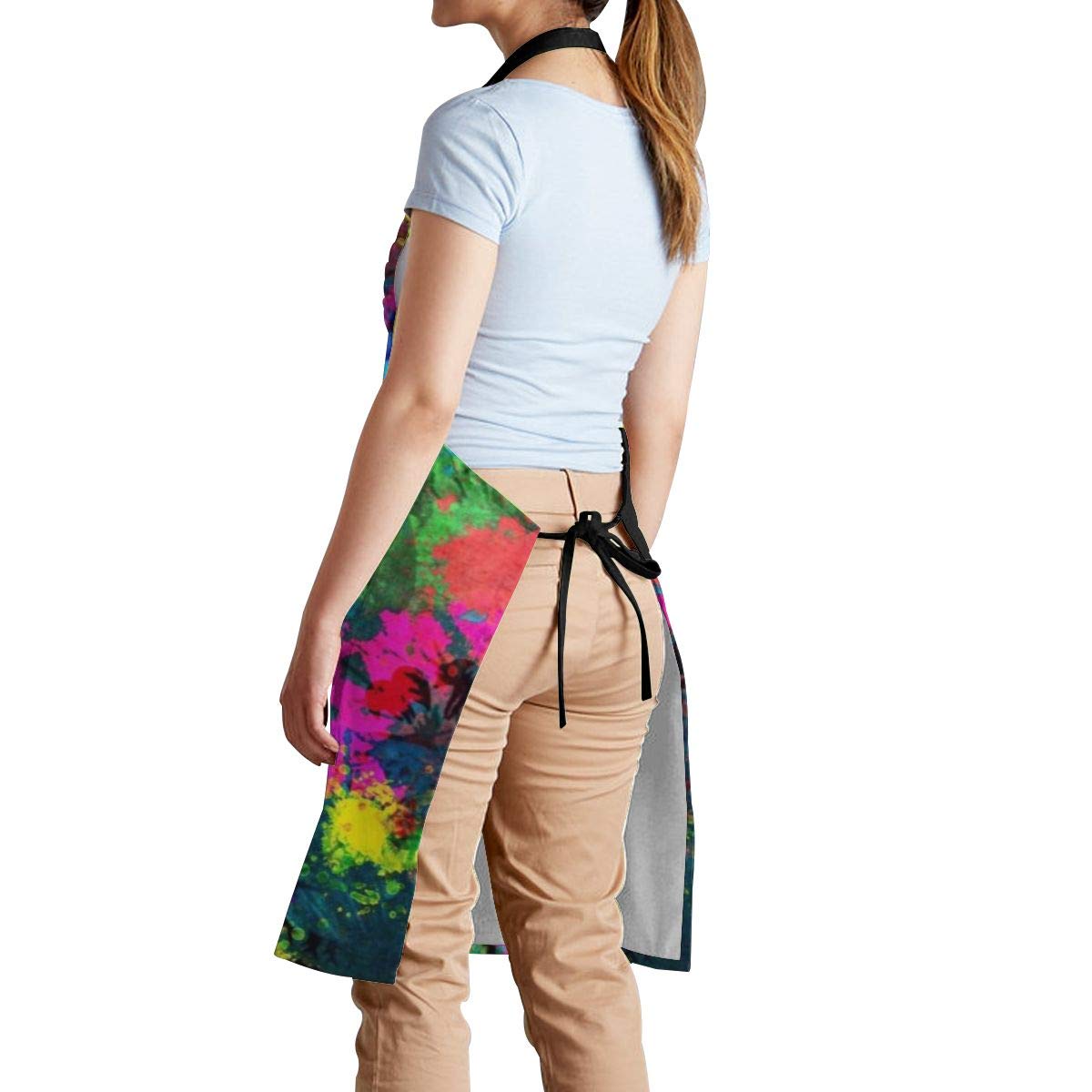 Deaowangluo Adult Size Adjustable Bib Colorful Paint Splatter Apron Extra Long Ties with Tool Pockets for Gifts-Home Kitchen Baking - WoodArtSupply