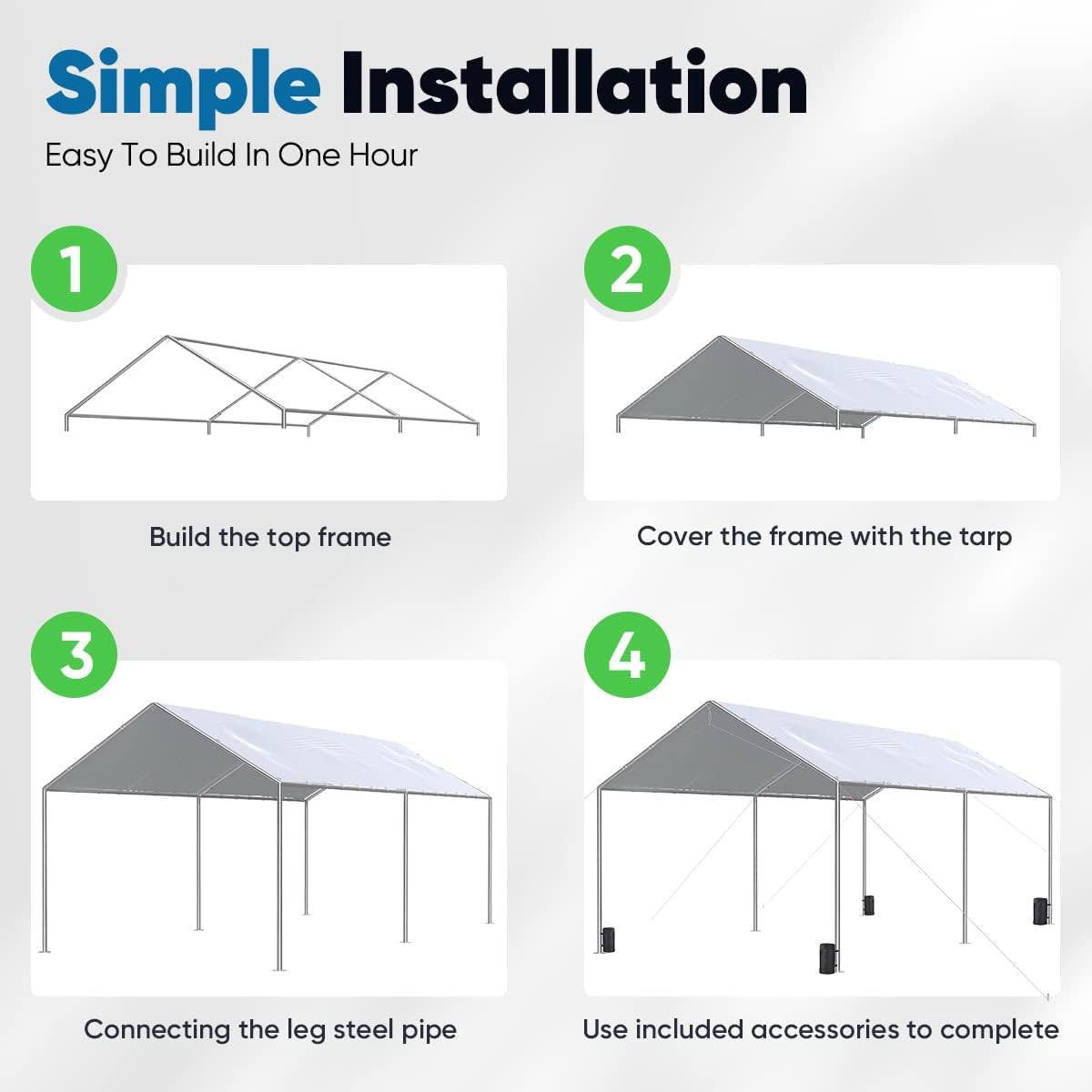 Quictent 10X20ft Upgraded Heavy Duty Carport Car Canopy Party Tent with 3 Reinforced Steel Cables-Gainsboro Quictent