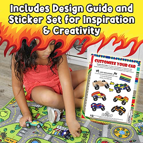 Attatoy DIY Craft Wood Car Kit (10-Piece Set); Unfinished Mini Wooden Race Car Craft Project for Kids Attatoy