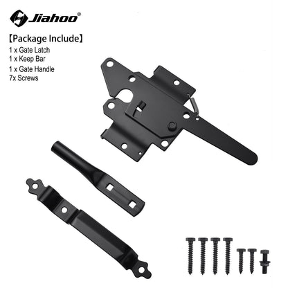 JIAHOO Gate Hardware Kit for Outdoor Fence, Heavy Duty 8" Gate Hinges & Post Gate Latch with Handle for Outdoor Swing Gate, Come with All Necessary - WoodArtSupply