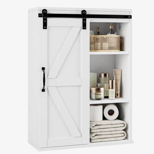 HOSTACK Bathroom Cabinet Wall Mounted, Farmhouse Medicine Cabinet with Sliding Barn Door & Adjustable Shelf, Over The Toilet Storage Cabinet for - WoodArtSupply