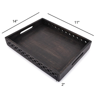 Samhita Serving Trays Mango Wood Rectangular Serving Tray, Wood Plate, Tea/Drink Platter, Dinner Serving Tray, Snack Tray (Black) (14" x 11" x 2") - WoodArtSupply