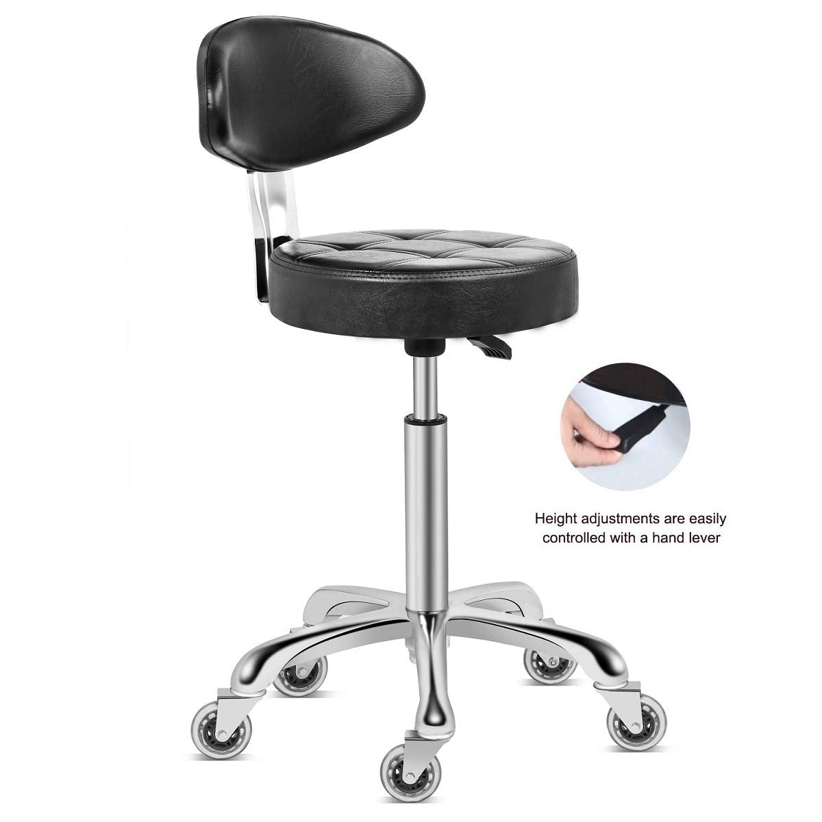 Kaleurrier Swivel Stool Chair Adjustable Height,Heavy Duty Hydraulic Rolling Metal Stool for Kitchen,Salon,Bar,Office,Massage (with Back Rest) Kaleurrier