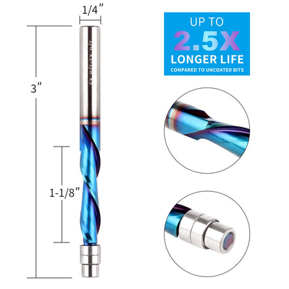 Downcut Spiral Flush Trim Router Bit, 1/4 Inch Shank Solid Carbide Flush Trim Router Bits Spiral with Nano Coated by EANOSIC (1/4" Shank Down-Cut) - WoodArtSupply