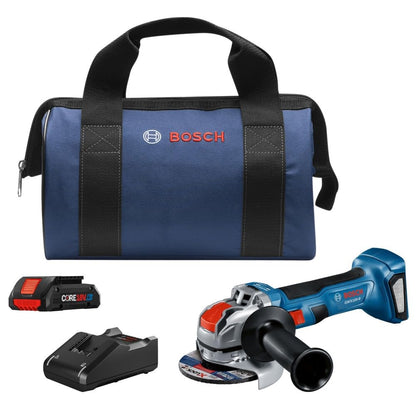 BOSCH GWX18V-8B15 18V X-LOCK Brushless 4-1/2 In. Angle Grinder Kit with (1) CORE18V® 4 Ah Advanced Power Battery, Blue - WoodArtSupply