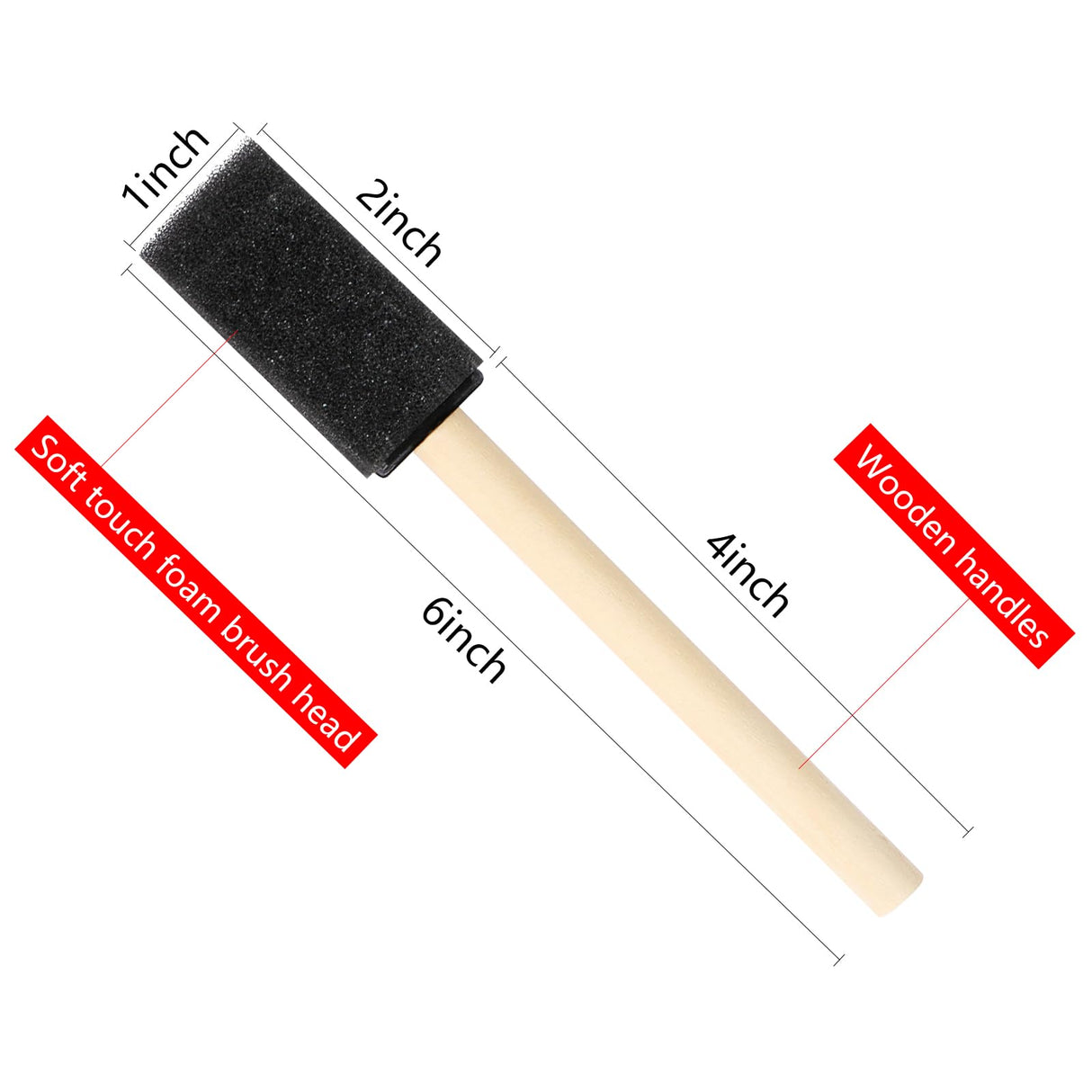 MIDELONG 1-inch Black Foam Paint Brushes Set, Wood Handle Sponge Brush Sponge Paint Brushes Durable Foam Brushes for Painting, Acrylics, Stains, MIDELONG
