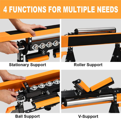 WORKESS 4 in 1 Roller Stand, Stable 440 Lbs Load Capacity with Saw Horses, V-Shaped, Multi-Directional Rollers & Outfeed Roller, Adjustable Height - WoodArtSupply