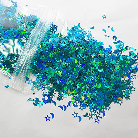LoveOurHome 6 Colors Star Moon Chunky Glitter Flakes Resin Epoxy Accessories Holographic Black Blue Stars Glitters Confetti Crafts Sequins Decor for LoveOurHome