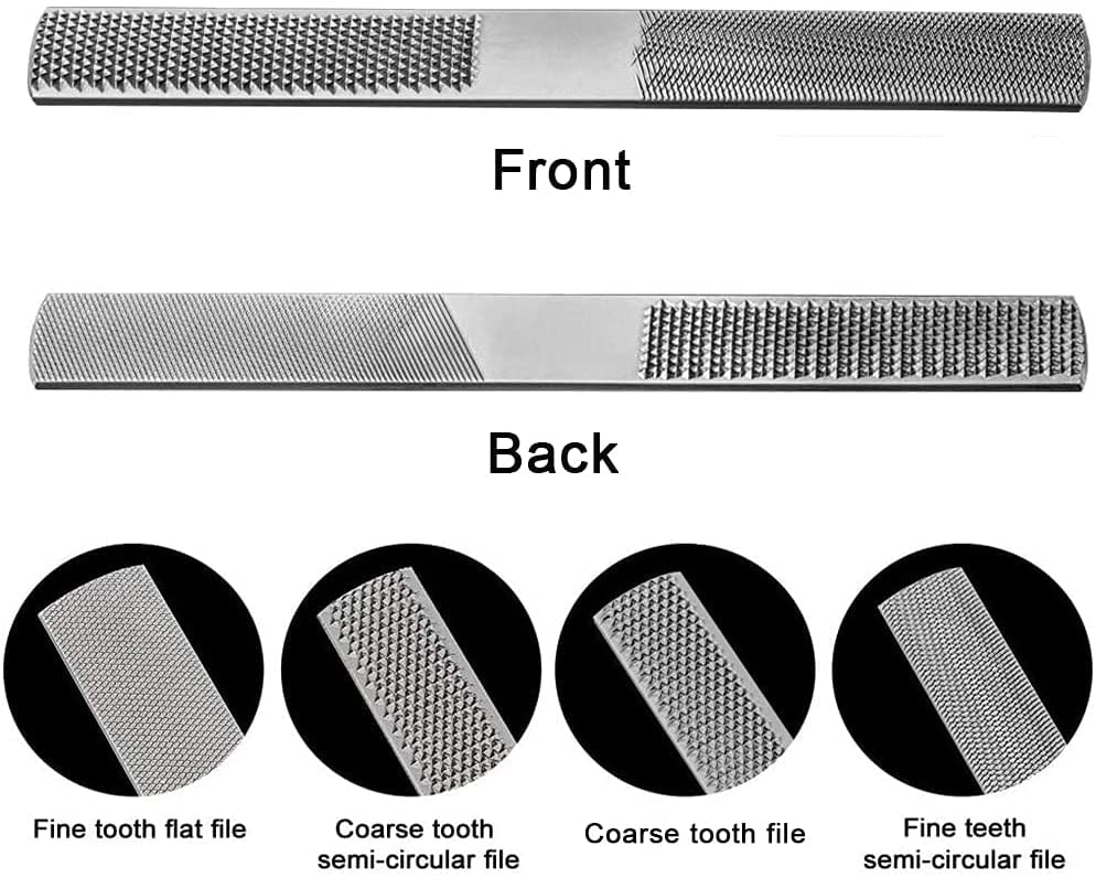 DONSTRAW Wood Rasp File 4 Way Premium Grade High Carbon Hand File and Round Rasp, Half Round Flat & Needle Files Wood Rasp Set for Sharping Wood and - WoodArtSupply