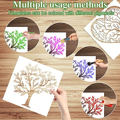 16Pcs 6 x 6 Inch Tree of Life Stencil, Reusable Stencils for Painting on Wood Decoration Painting Templates for Wall Floor DIY Decorations Christmas Gifts for Kids