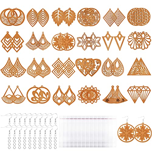 222 Pieces African Wooden Dangle Earring Making Kit, Includes 48 Pieces Wooden DIY Earring Pendants 100 Pieces Jump Rings 50 Pieces Earring Hooks 24