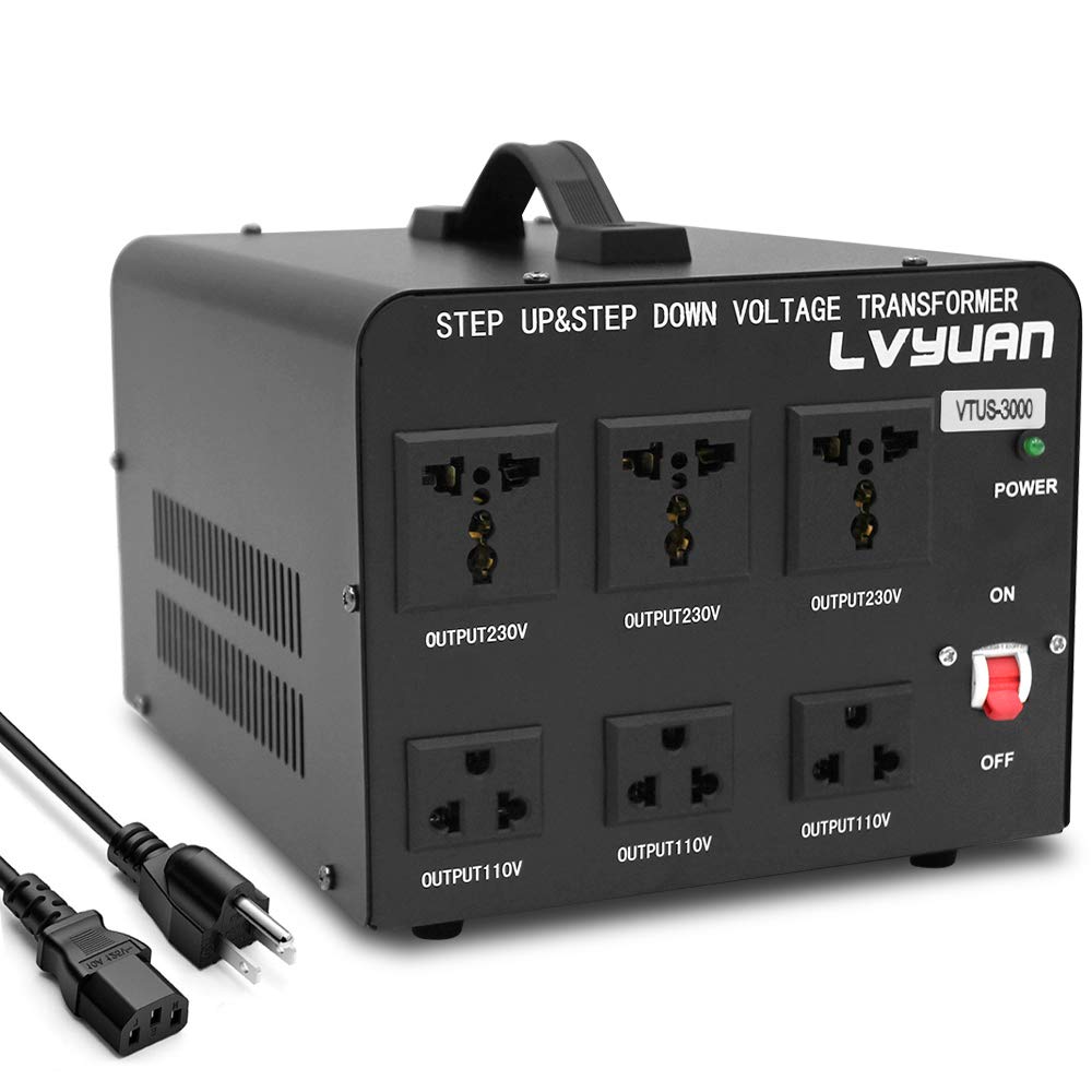 LVYUAN 3000 Watt Voltage Converter Transformer Heavy Duty Step Up/Down AC 110V/120V/220V/240V Power Converter with 3 US Outlets, 3 Universal Outlets, LVYUAN