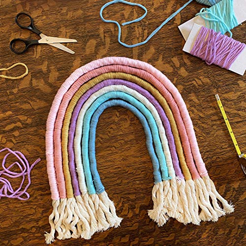 DIY Rainbow Yarn Bedroom Decor (Nursery Decor) makes one wall hanging rainbow & two keychains. Perfect kids crafts for girls age 8 13 years & gifts - WoodArtSupply