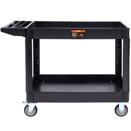 VEVOR Utility Service Cart, 2 Shelf 550LBS Heavy Duty Plastic Rolling Utility Cart with 360° Swivel Wheels (2 with Brakes), Large Lipped Shelf, - WoodArtSupply