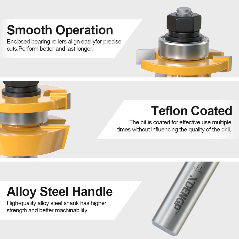 XDENGP 2PCS Shaker Style Rail and Stile Router Bits Set 1/2 Inch Shank, 3/8 Inch Cutting Depth, Up to 7/8 Inch Stock, Kitchen Cabinet Door Frame XDENGP