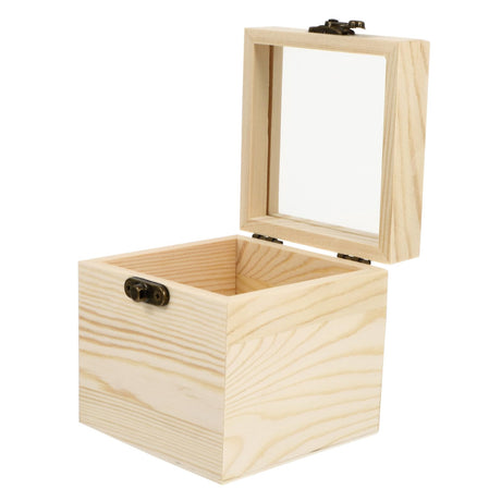 NOLITOY 4 Pcs Wooden Box with Glass Lid Candy Glass Jewelry Keepsake Unfinished Wooden Chest Jewelry Container Necklace Case Glass Container Flowers NOLITOY