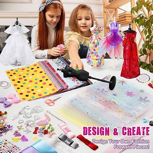 OCHIDO 600+Pcs Fashion Designer Kits for Girls 6 7 8 9 10 11 12 Years Old,DIY Arts & Crafts Girls Set with 4 Mannequins,Sewing Kit for Kids for OCHIDO