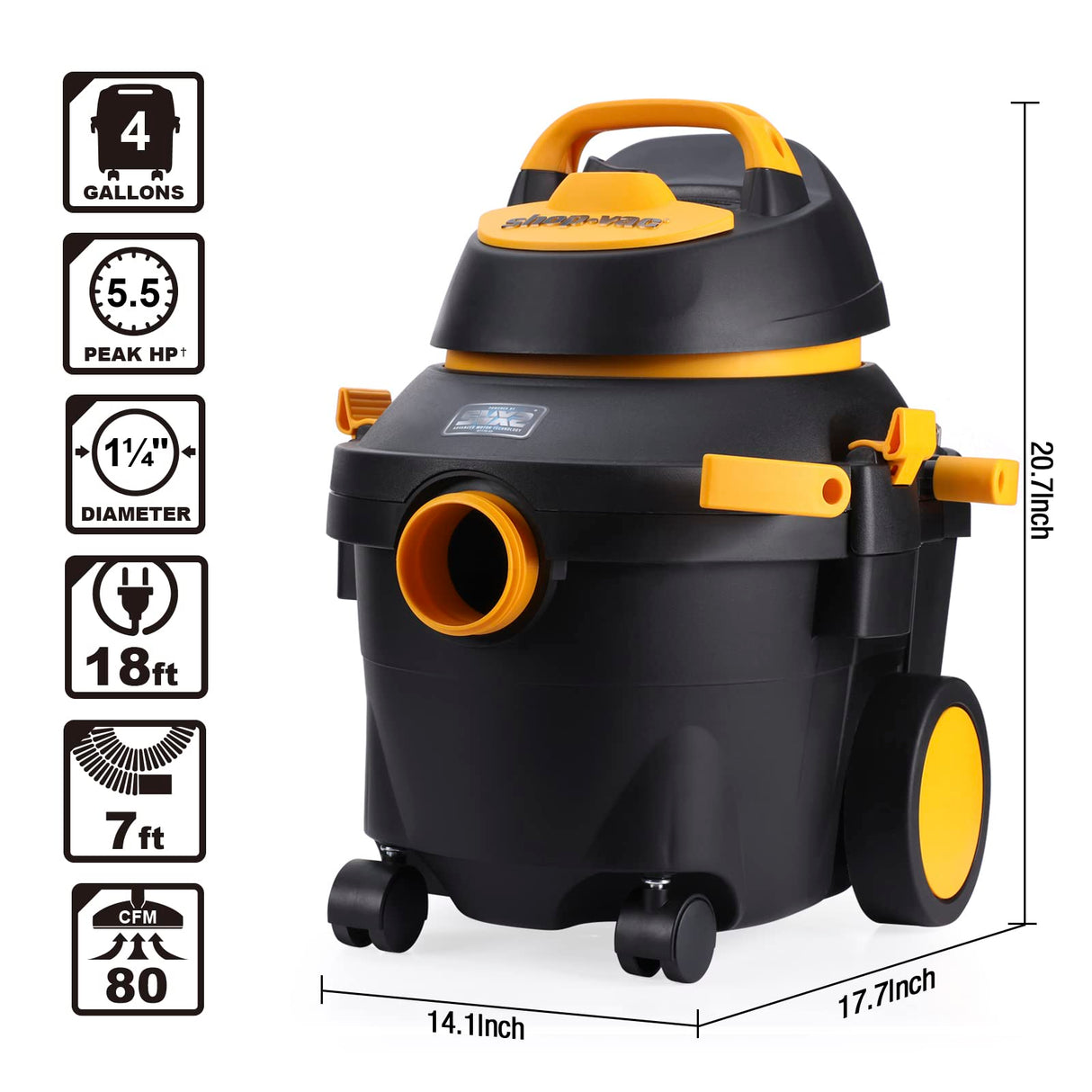 Shop-Vac 4 Gallon 5.5 Peak HP Wet/Dry Utility Vacuum with SVX2 Motor Technology, 3 in 1 Function Portable Shop Vacuum with Cart, Attachments, 5914000 Shop-Vac