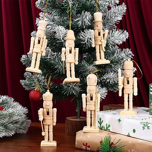 Didiseaon Decor 6Pcs Unfinished Nutcracker Figures Christmas Wooden Paintable Nutcracker Figurines DIY Blank Unpainted Nutcracker Soldier Christmas - WoodArtSupply