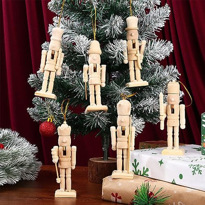 Didiseaon Decor 6Pcs Unfinished Nutcracker Figures Christmas Wooden Paintable Nutcracker Figurines DIY Blank Unpainted Nutcracker Soldier Christmas - WoodArtSupply