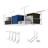 FLEXIMOUNTS 4x8 Overhead Garage Storage Rack w/Hooks Adjustable Ceiling Storage Racks, 96" Length x 48" Width x 40" Height, 22''-40" Ceiling FLEXIMOUNTS