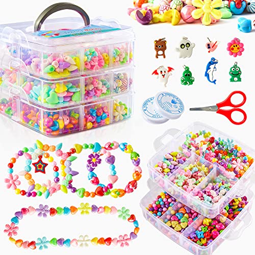 Beads for Kids Crafts, 1100 Jewelry Making Kit Includes Scissor, String, Instruction and Accessories for Bracelet Making, Toys for Girls by Inscraft - WoodArtSupply