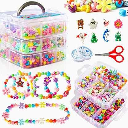 Beads for Kids Crafts, 1100 Jewelry Making Kit Includes Scissor, String, Instruction and Accessories for Bracelet Making, Toys for Girls by Inscraft