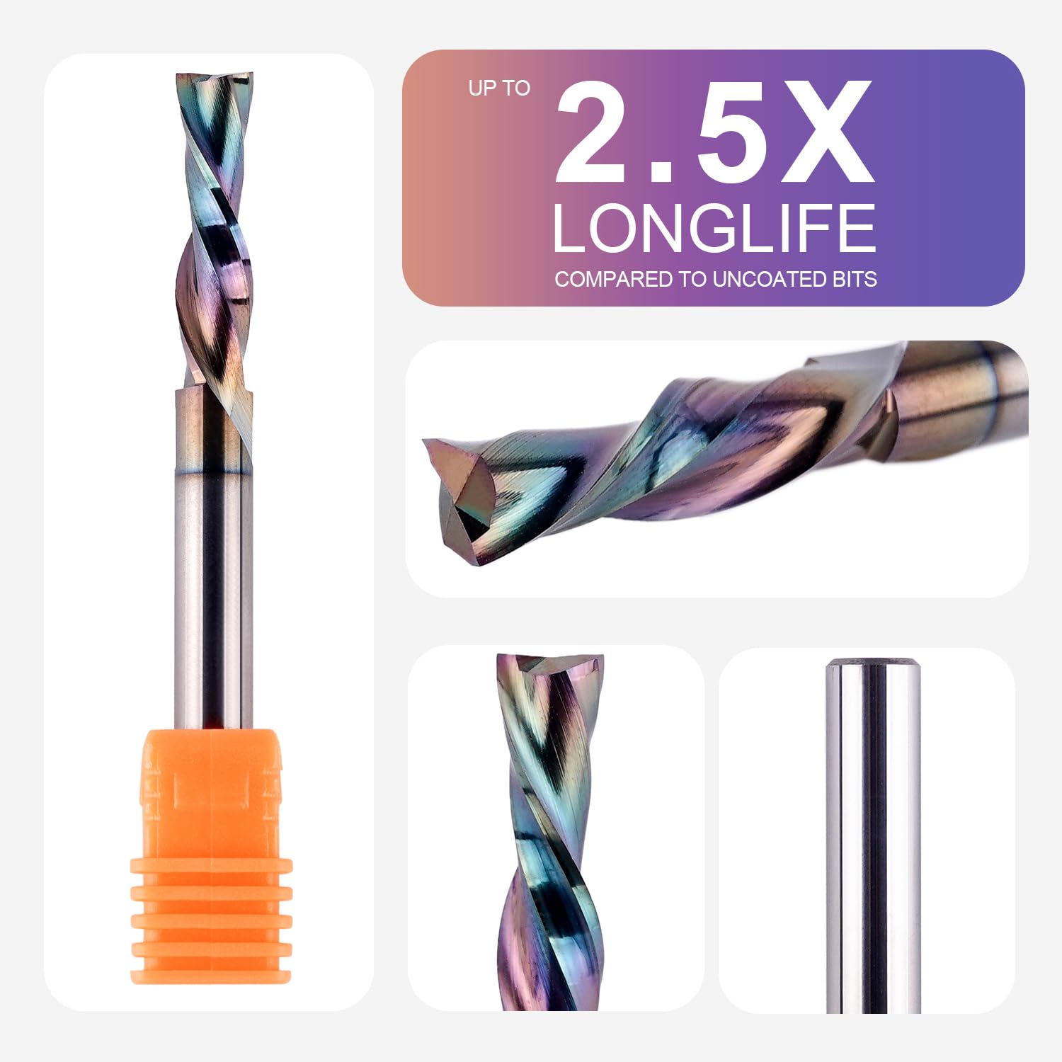 SpeTool 1/4 Shank Down Cut Spiral CNC Router Bits 1/4 inch Cutting Diameter 1 inch Cutting Length with Extra Long Life Coating for Woodwork Mortise SpeTool