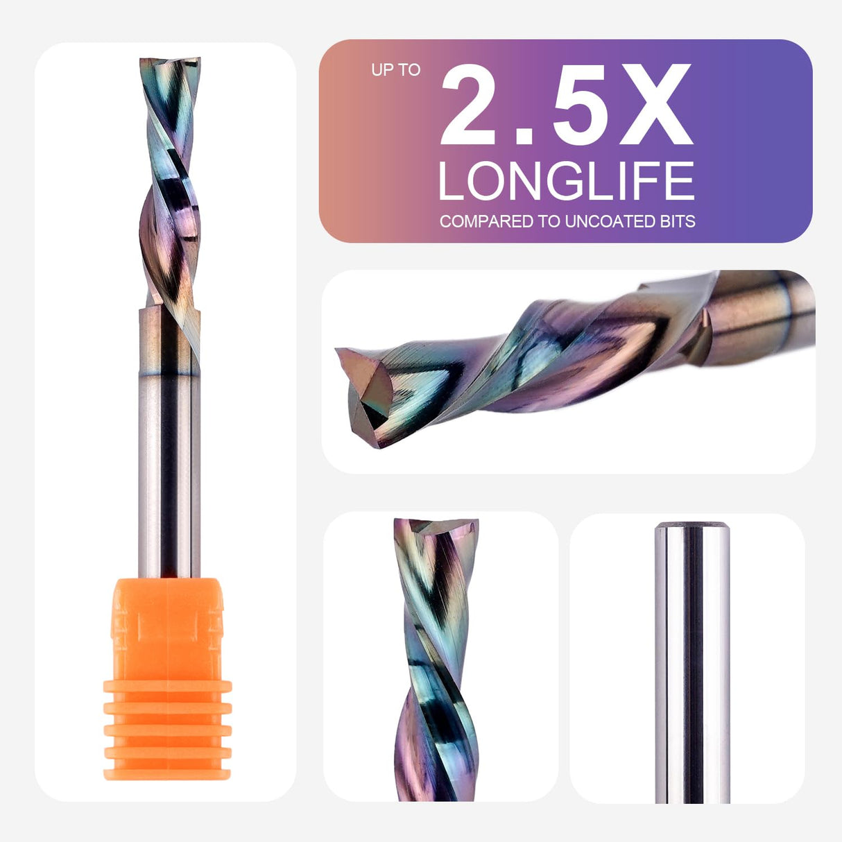 SpeTool 1/4 Shank Down Cut Spiral CNC Router Bits 1/4 inch Cutting Diameter 1 inch Cutting Length with Extra Long Life Coating for Woodwork Mortise SpeTool