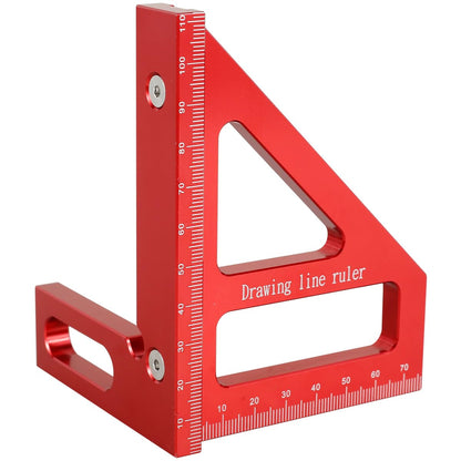 3D Multi-Angle Measuring Ruler45/90 Degree Aluminum Alloy Woodworking Square Protractor Precise Carpenter Measuring Ruler Layout Measuring Tool (Red)
