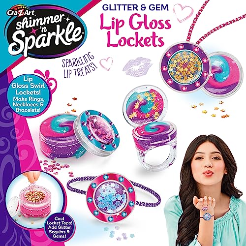 Cra-Z-Art Shimmer ‘n Sparkle Glitter & Gem Lip Gloss Lockets DIY Activity Set - WoodArtSupply