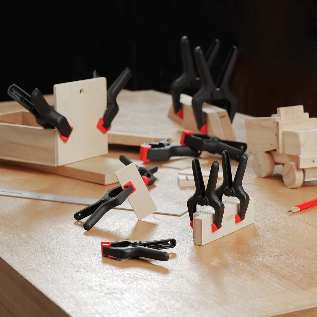 WORKPRO 16-Piece Nylon Spring Clamp Set-4pc 6-1/2", 6pc 4-1/2" , 6pc 3-3/8", for Woodworking, Photography Studios and DIY Works, Black WORKPRO