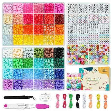 Dowsabel Bracelet Making Kit, 48 Colors Pony Beads Friendship Bracelet Kit Letter Beads Heart Beads for Jewelry Making, DIY Arts and Crafts Gifts for Dowsabel