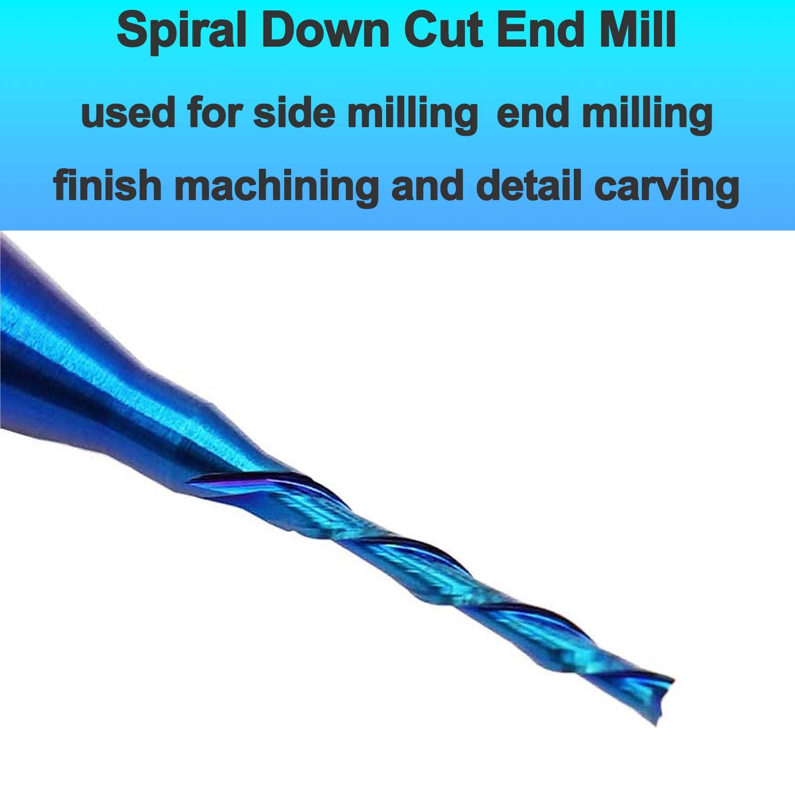 2 PCS CNC Router Bit Down Cut 1/16 inch Cutting Dia 1/4 inch Shank Solid Carbide End Mill with Nanco Blue Coating CNC Bits for Wood Cut 3D Carving - WoodArtSupply