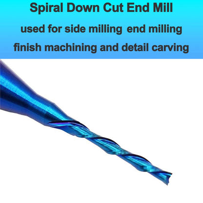 2 PCS CNC Router Bit Down Cut 1/16 inch Cutting Dia 1/4 inch Shank Solid Carbide End Mill with Nanco Blue Coating CNC Bits for Wood Cut 3D Carving - WoodArtSupply