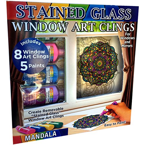 ZORBITZ Joy of Coloring Stained Glass Window Art Clings DIY Kit,8 Clings& 5 Paints,4 Gorgeous,Intricate Mandala Designs,Designed Paint,Removable - WoodArtSupply