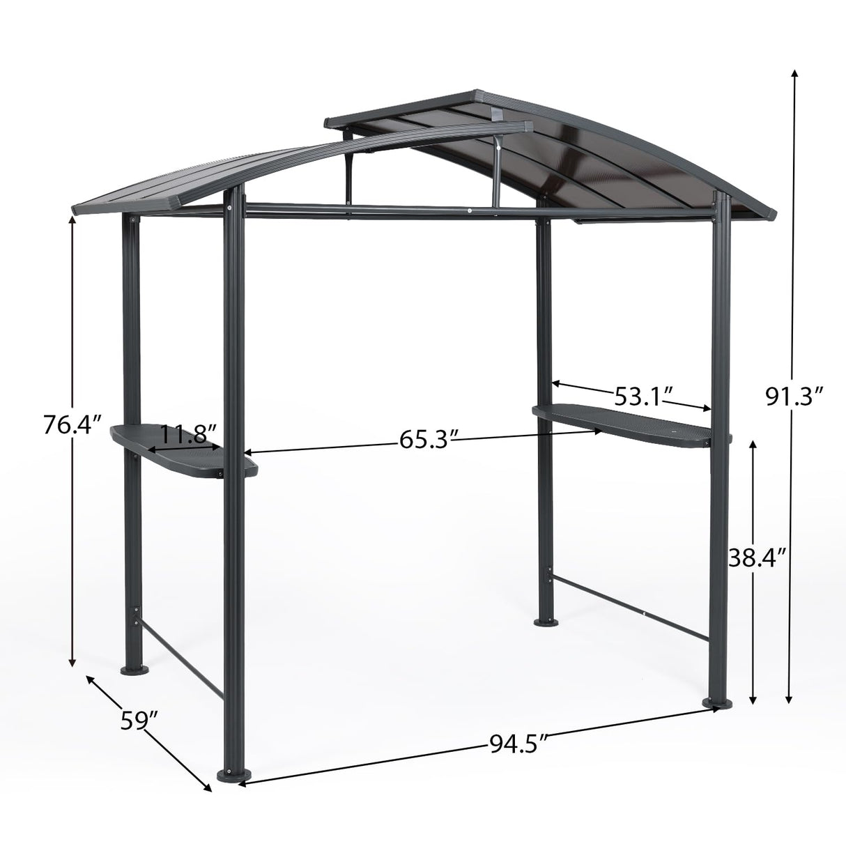 Aoodor 8 x 5 ft. BBQ Grill Gazebo Shelter, Dark Gray Steel Frame and Brown Double-Tier Polycarbonate Top Canopy, with Side Shelves, for Outdoor, Aoodor