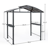 Aoodor 8 x 5 ft. BBQ Grill Gazebo Shelter, Dark Gray Steel Frame and Brown Double-Tier Polycarbonate Top Canopy, with Side Shelves, for Outdoor, Aoodor