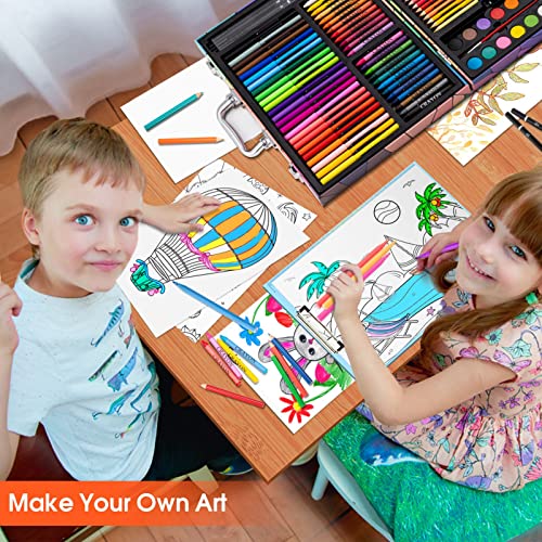 POPYOLA Art Supplies, 180 Piece Drawing Painting Art Kit with Clipboard and Coloring Papers, Gifts Art Set Case with Oil Pastels, Crayons, Colored POPYOLA