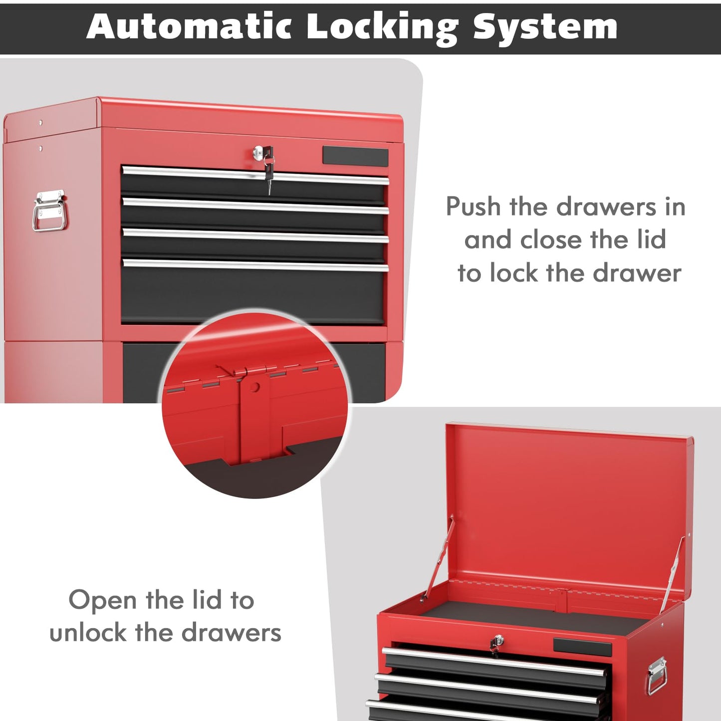 Goplus 6-Drawer Rolling Tool Chest, 3-in-1 Tool Box Organizer w/Auto Locking System & Lockable Wheels & Sliding Drawers & Detachable Top, Tool - WoodArtSupply