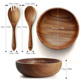 AOOSY Wooden Salad Bowls, Large Acacia Wood Salad Serving Bowl with Serving Tongs, 9.3" D x 2.8" H Round Bowls Set for Mixing Fruits Cereal Pasta AOOSY
