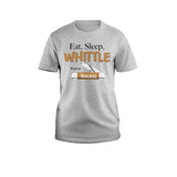 Eat Sleep Whittle Repeat T-Shirt - Cotton Classic Fit Machine Wash in Medium, Large, XL, XXL, 3X, 4X - Gift for Woodcarvers Steel Gray Fox Chapel Publishing