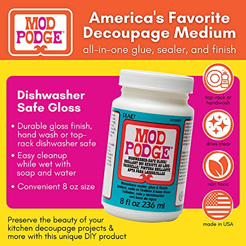 Mod Podge Dishwasher Safe Waterbased Sealer, Glue and Finish (8-Ounce), CS15059 Gloss, 8 Ounce Mod Podge