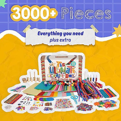 3000+ Pcs Arts and Crafts Supplies for Kids - Kids Craft kit for Boys & Girls - The Ultimate Craft Box Set with 99 Activities Book for Ages 4-6, 6-8,