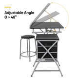 ZENY Drafting Table and Stool Set Tabletop Tilted Drawing Table Drafting Desk w/Drawers Artists Workstation, Art Craft Supplies ZENY